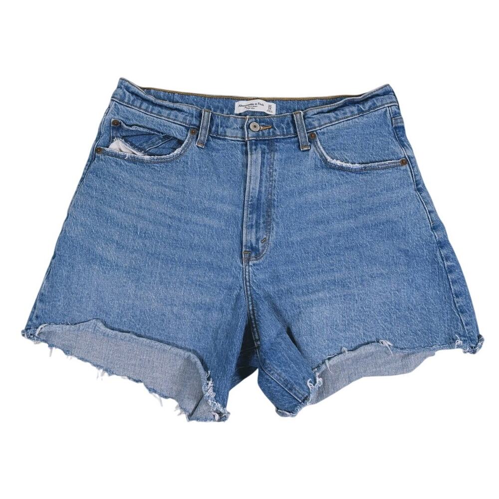 Abercrombie & Fitch Curve Love Dad Shorts High Rise Size 32 (14) Blue Distressed